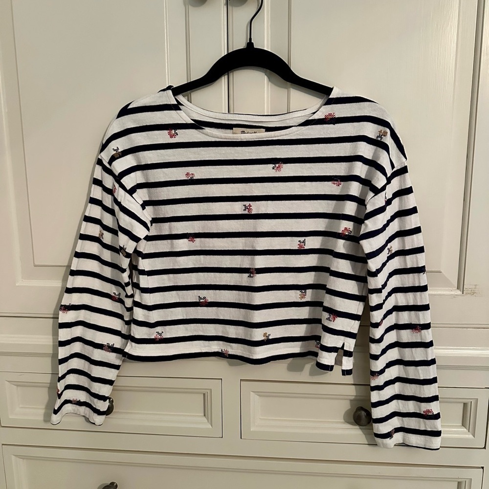Madwell Long Sleeve cropped stitched Shirt - Black & White